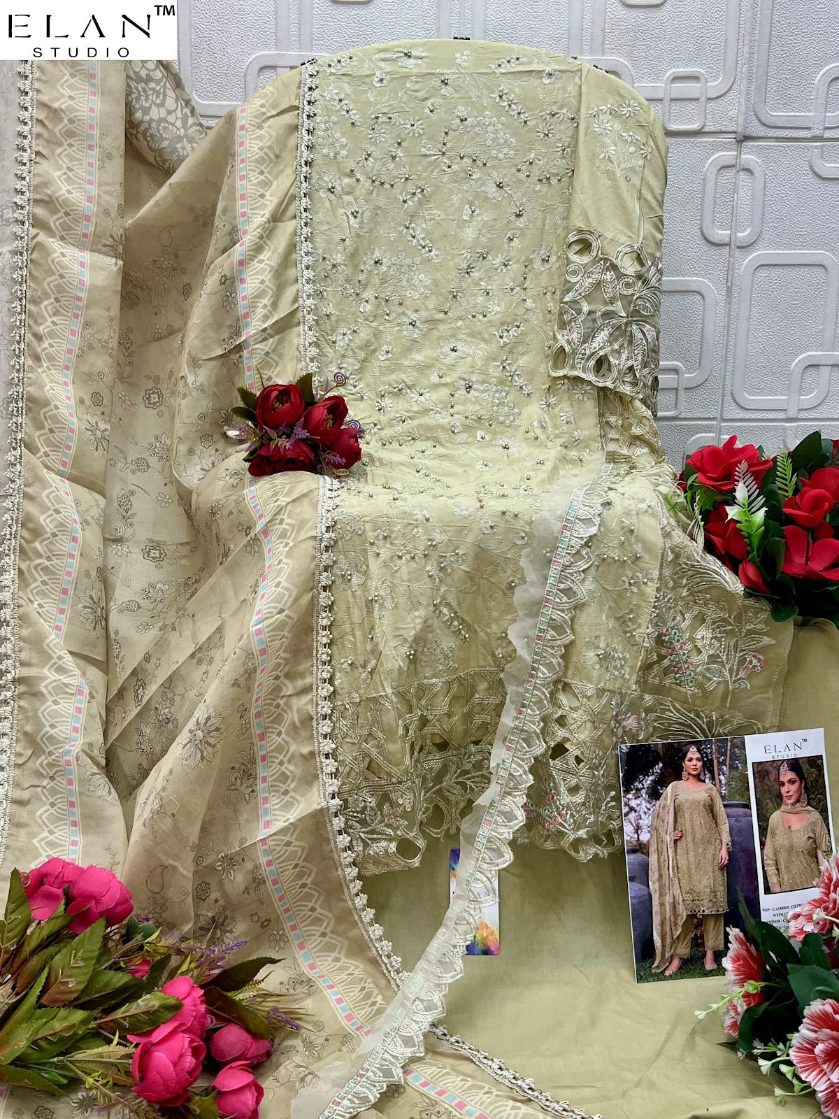 E 13 Elan Studio Cambric Lawn Pakistani Salwar Suits Exporter Ahmedabad