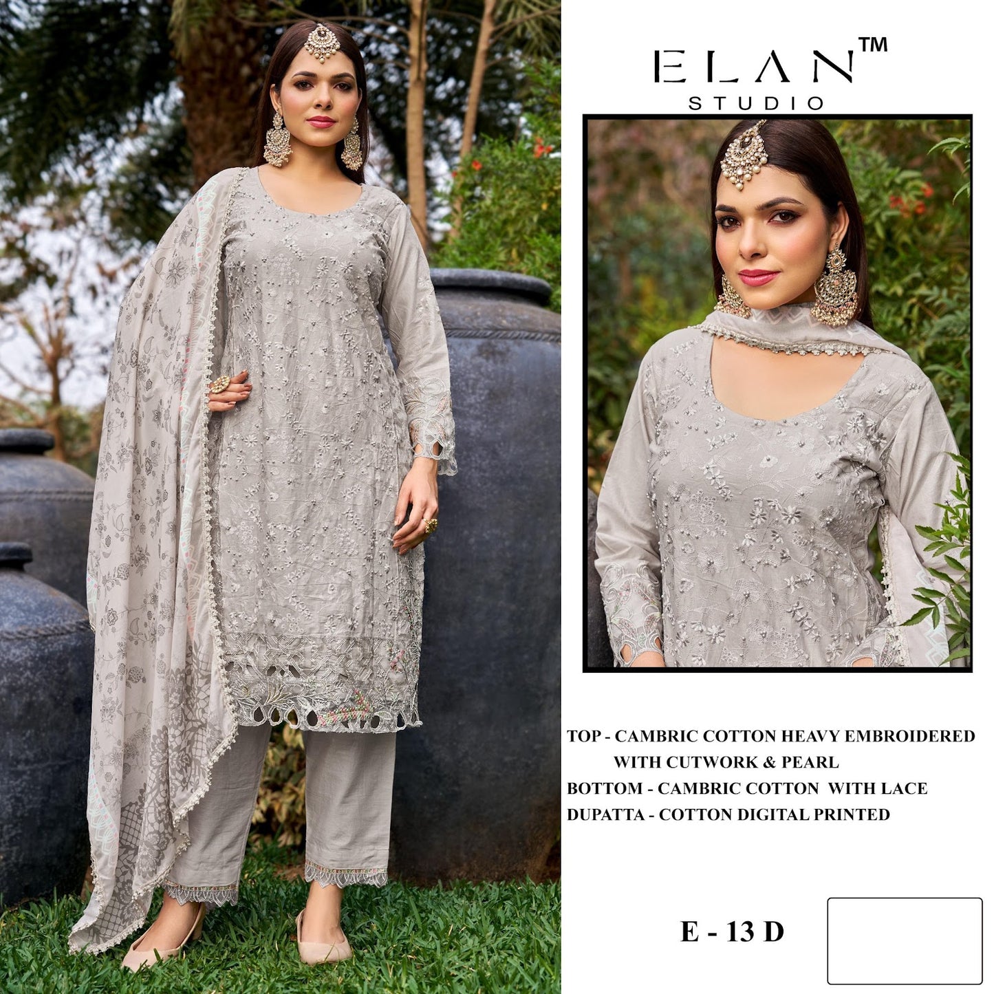 E 13 Elan Studio Cambric Lawn Pakistani Salwar Suits Exporter Ahmedabad