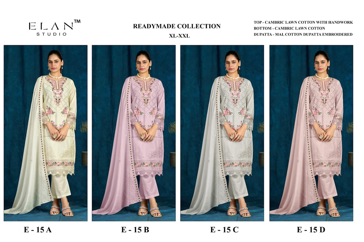 E 15 Elan Studio Lawn Cotton Pakistani Readymade Suits Wholesale Price