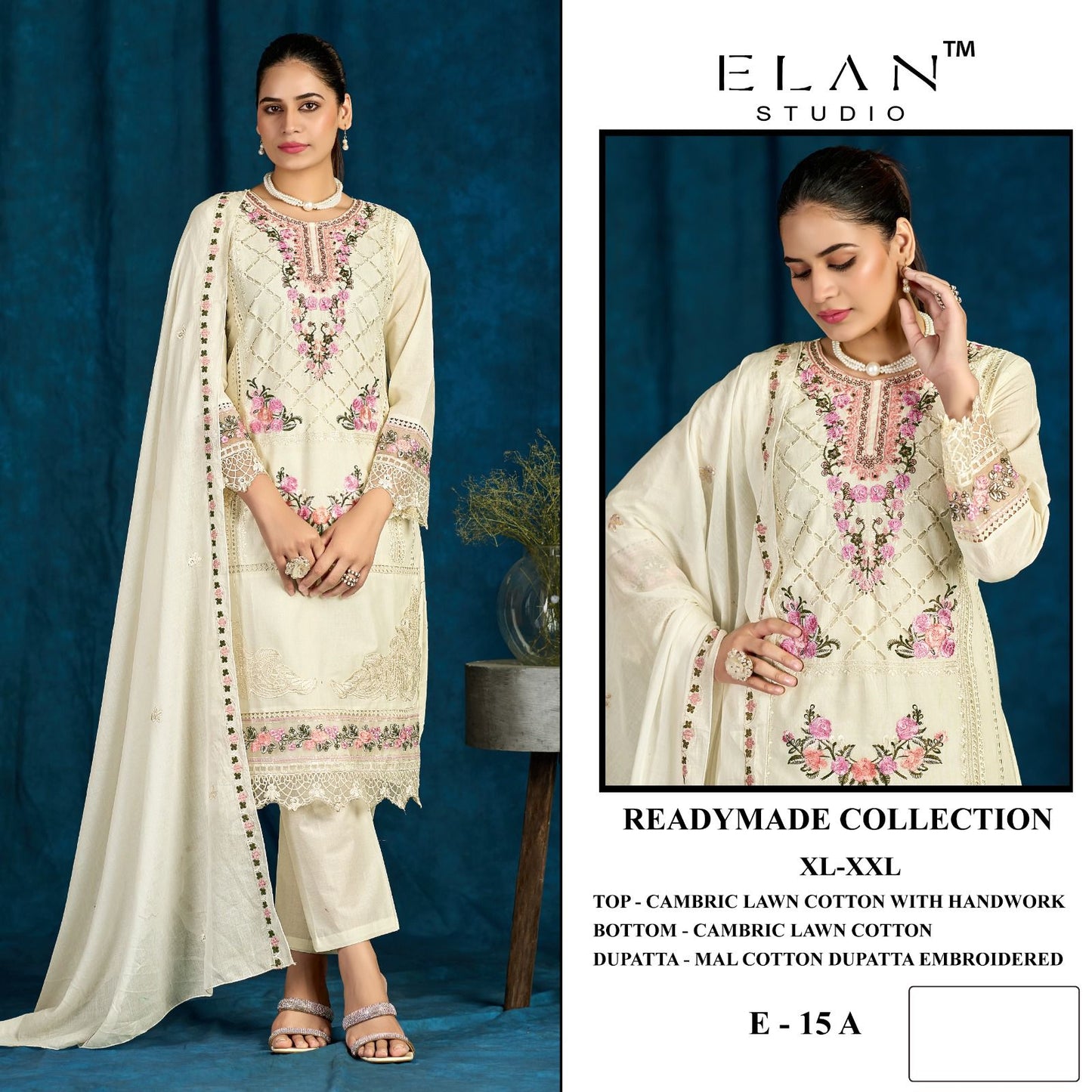 E 15 Elan Studio Lawn Cotton Pakistani Readymade Suits Wholesale Price