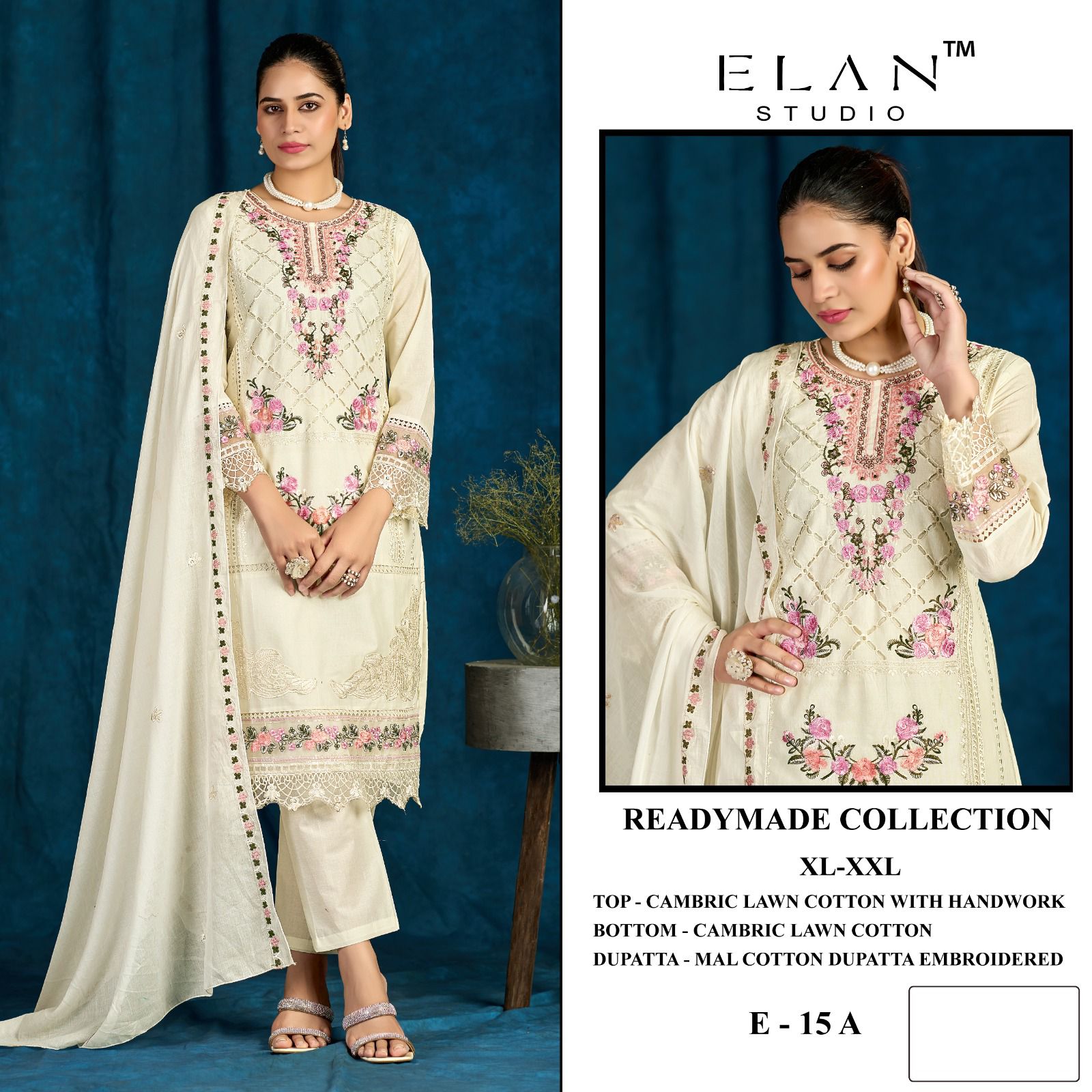 E 15 Elan Studio Lawn Cotton Pakistani Readymade Suits Wholesale Price