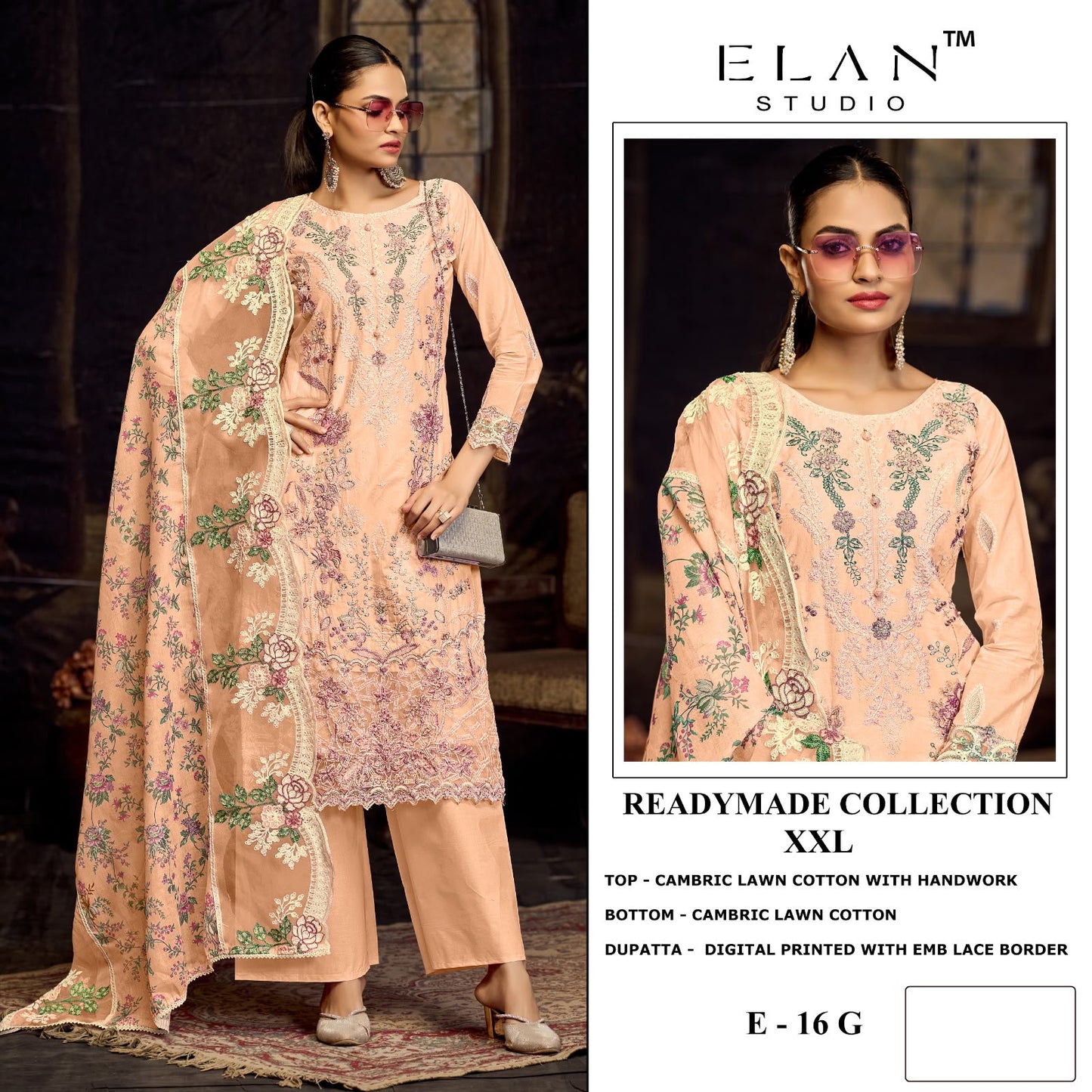 E 16 Elan Studio Lawn Cotton Pakistani Readymade Suits Wholesale