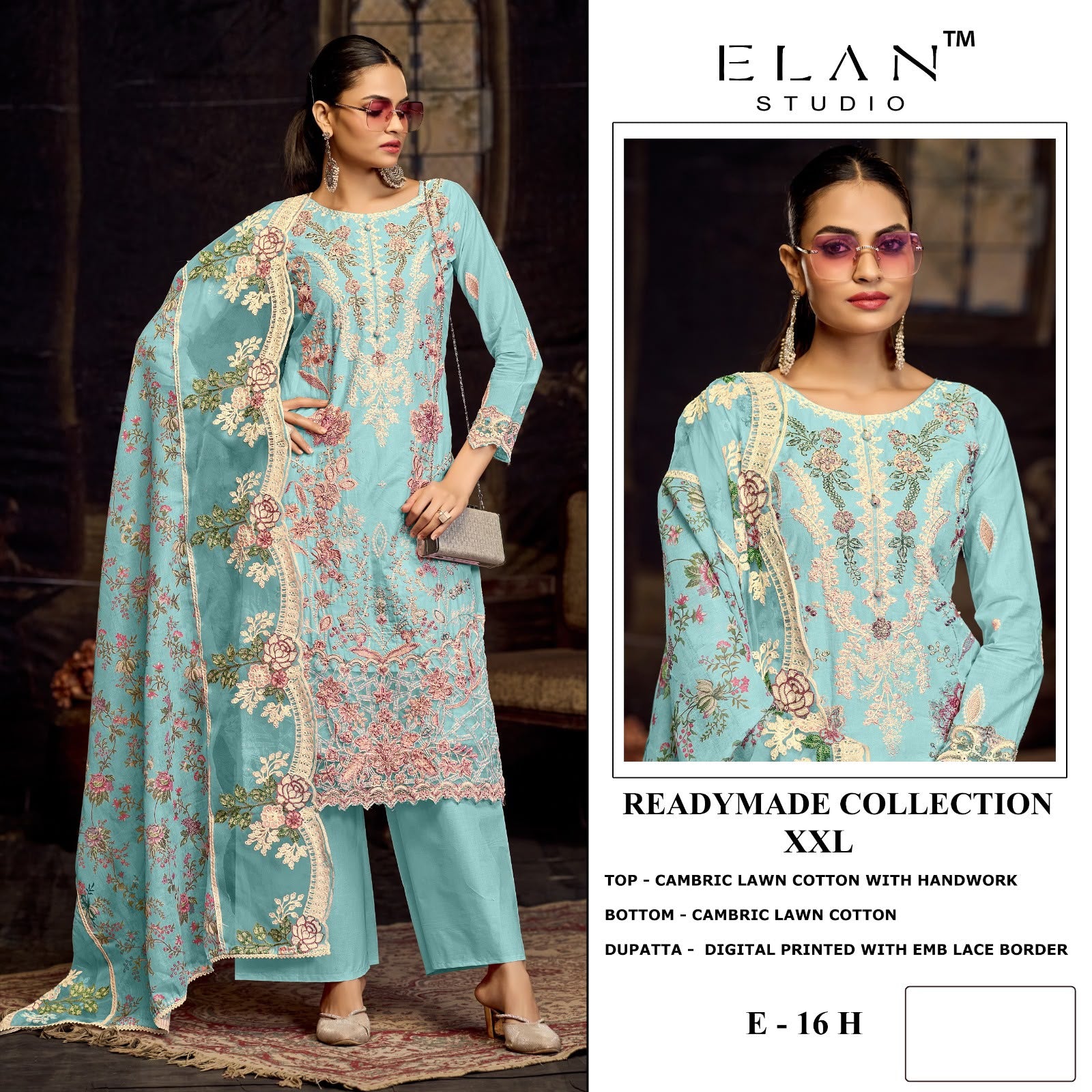 E 16 Elan Studio Lawn Cotton Pakistani Readymade Suits Wholesale