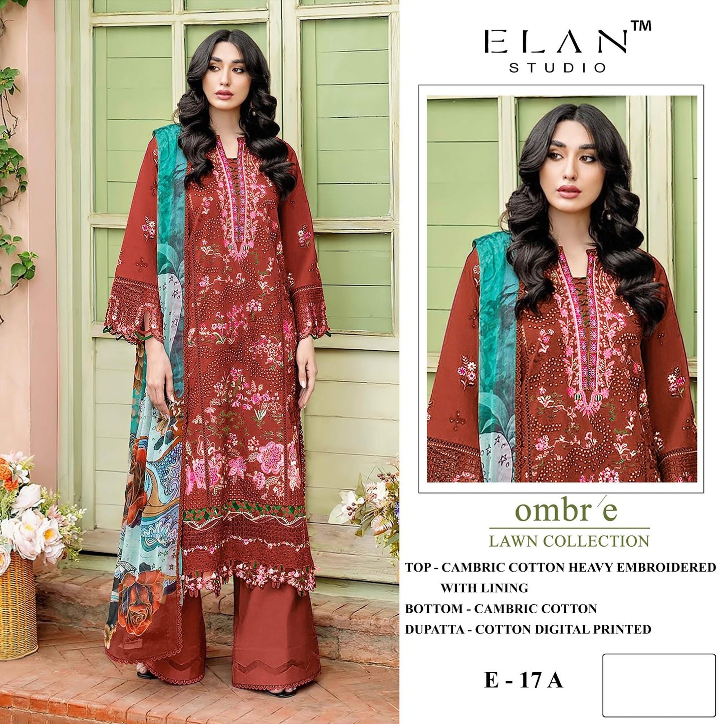 E 17 Elan Studio Cambric Lawn Pakistani Salwar Suits Wholesale Rate