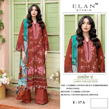 E 17 Elan Studio Cambric Lawn Pakistani Salwar Suits Wholesale Rate