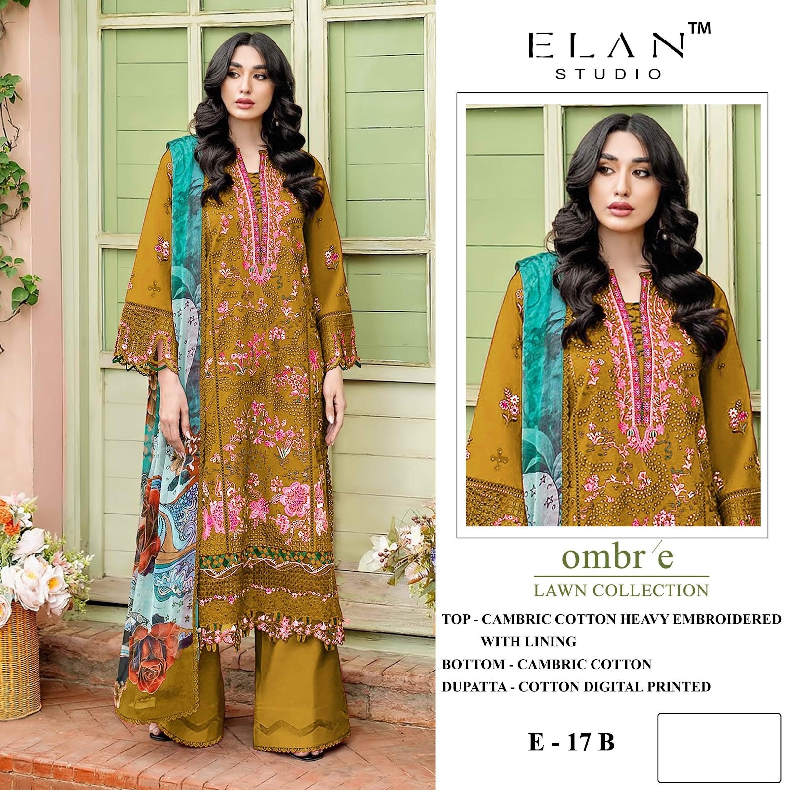 E 17 Elan Studio Cambric Lawn Pakistani Salwar Suits Wholesale Rate