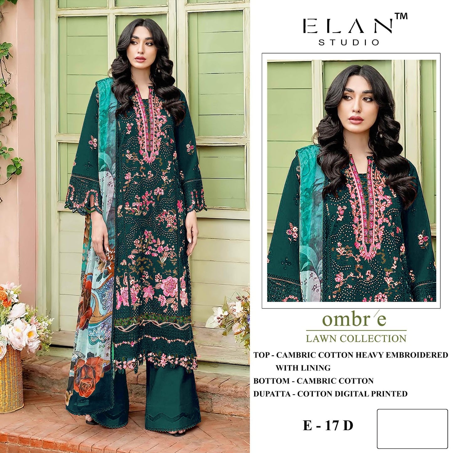 E 17 Elan Studio Cambric Lawn Pakistani Salwar Suits Wholesale Rate
