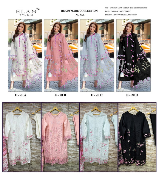 E 20 Elan Studio Lawn Cotton Pakistani Readymade Suits Wholesale Price
