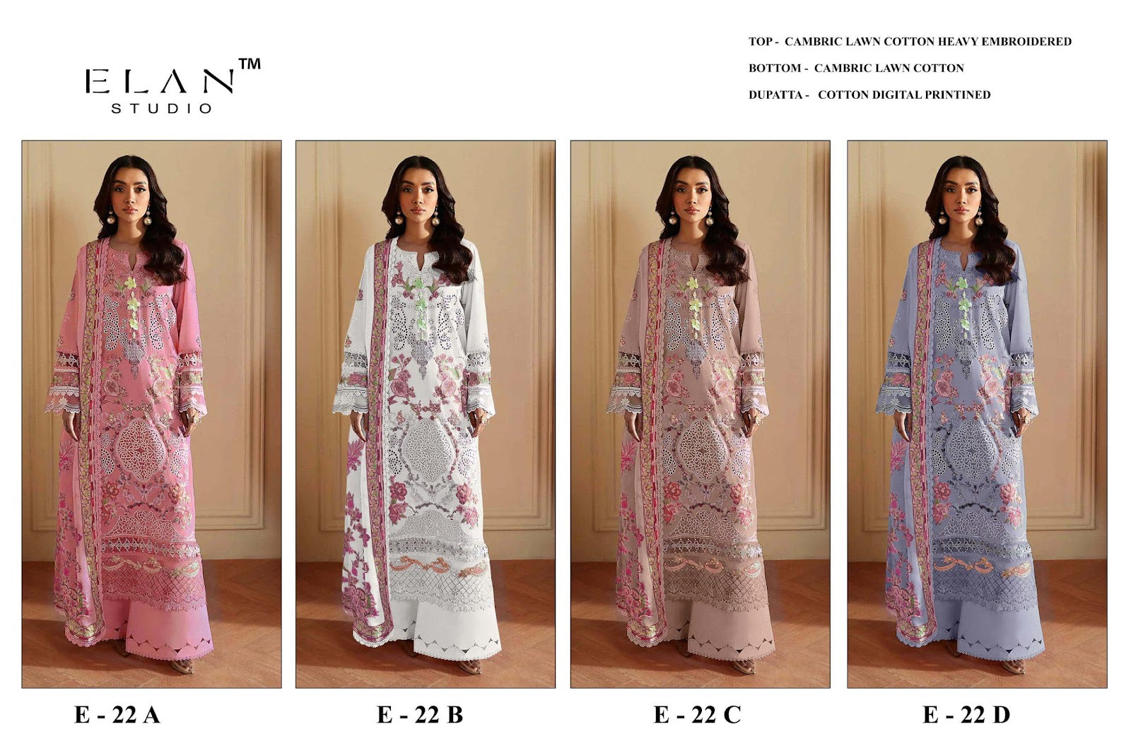 E 22 Elan Studio Cambric Lawn Pakistani Salwar Suits Supplier Ahmedabad