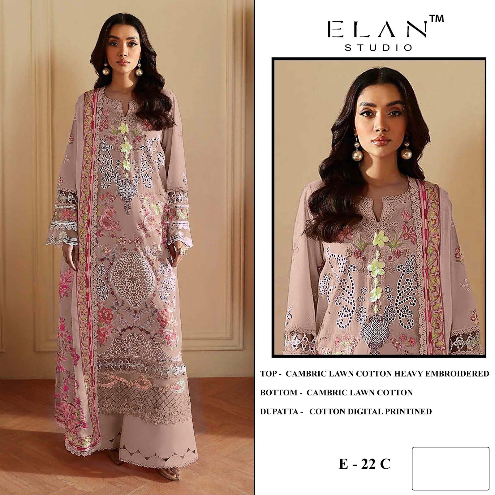 E 22 Elan Studio Cambric Lawn Pakistani Salwar Suits Supplier Ahmedabad
