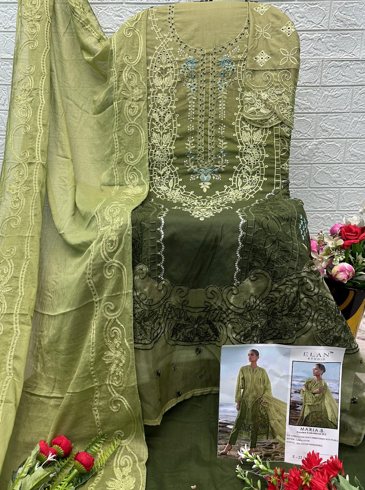 E 25 Maria B Embroidered 25-2 Elan Studio Lawn Cotton Pakistani Salwar Suits Supplier