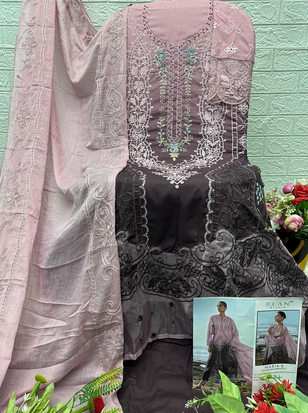E 25 Maria B Embroidered 25-2 Elan Studio Lawn Cotton Pakistani Salwar Suits Supplier