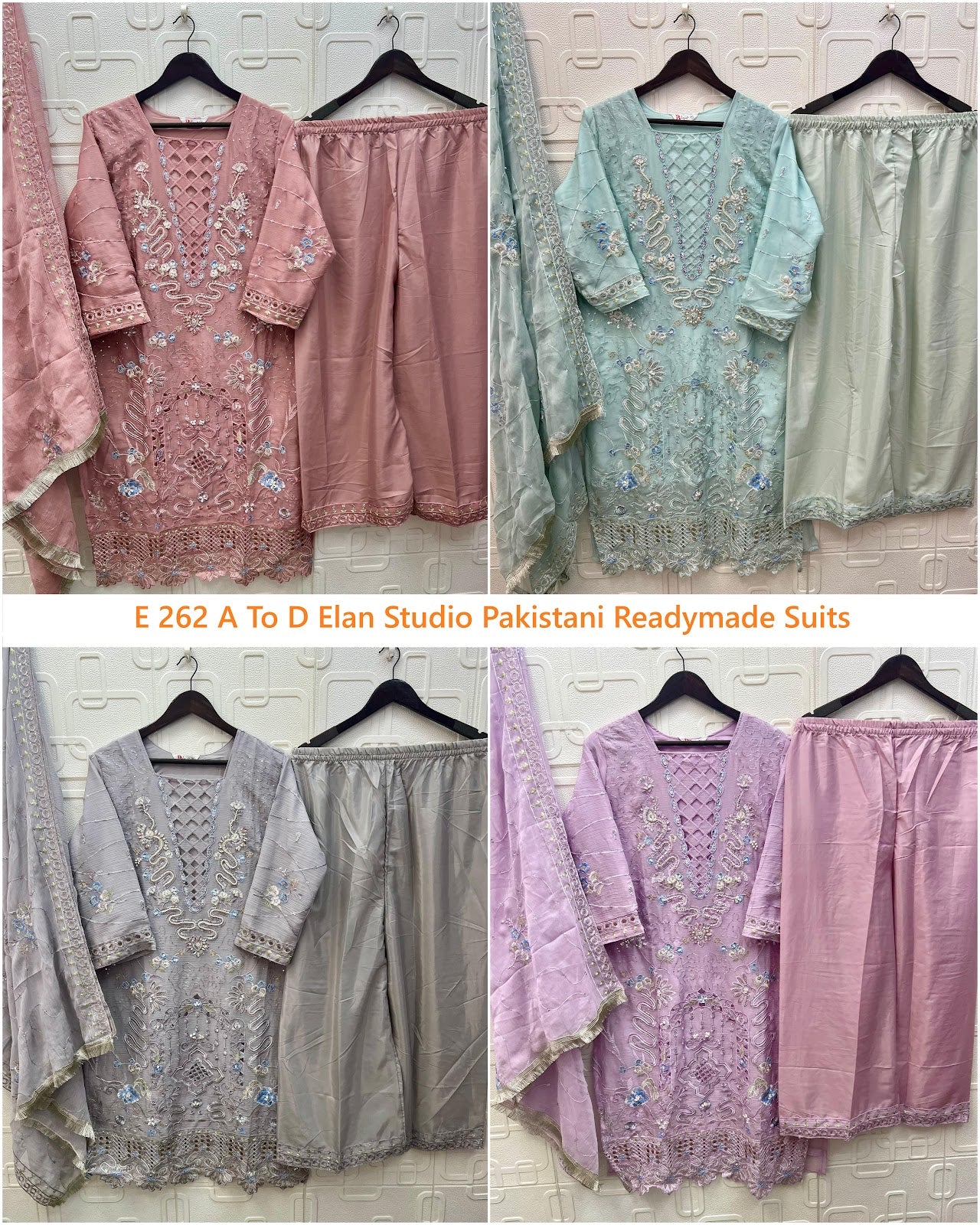 E 262 A To D Elan Studio Chiffon Pakistani Readymade Suits Manufacturer