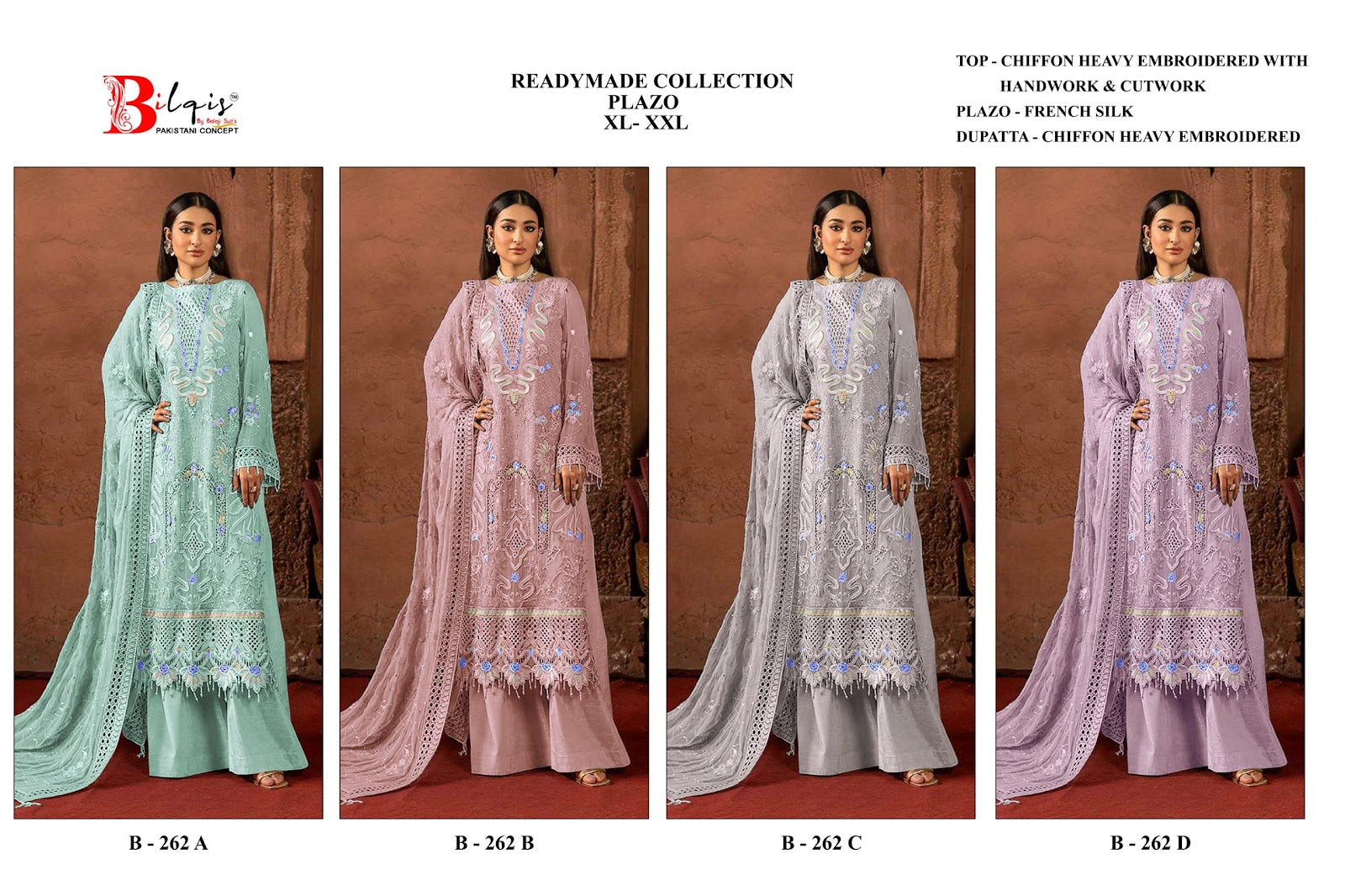 E 262 A To D Elan Studio Chiffon Pakistani Readymade Suits Manufacturer