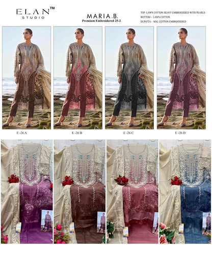 E 26 Maria B Embroidered 25-2 Elan Studio Lawn Cotton Pakistani Salwar Suits Manufacturer Ahmedabad