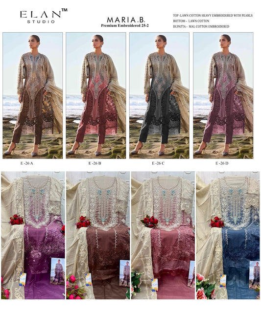 E 26 Maria B Embroidered 25-2 Elan Studio Lawn Cotton Pakistani Salwar Suits Manufacturer Ahmedabad