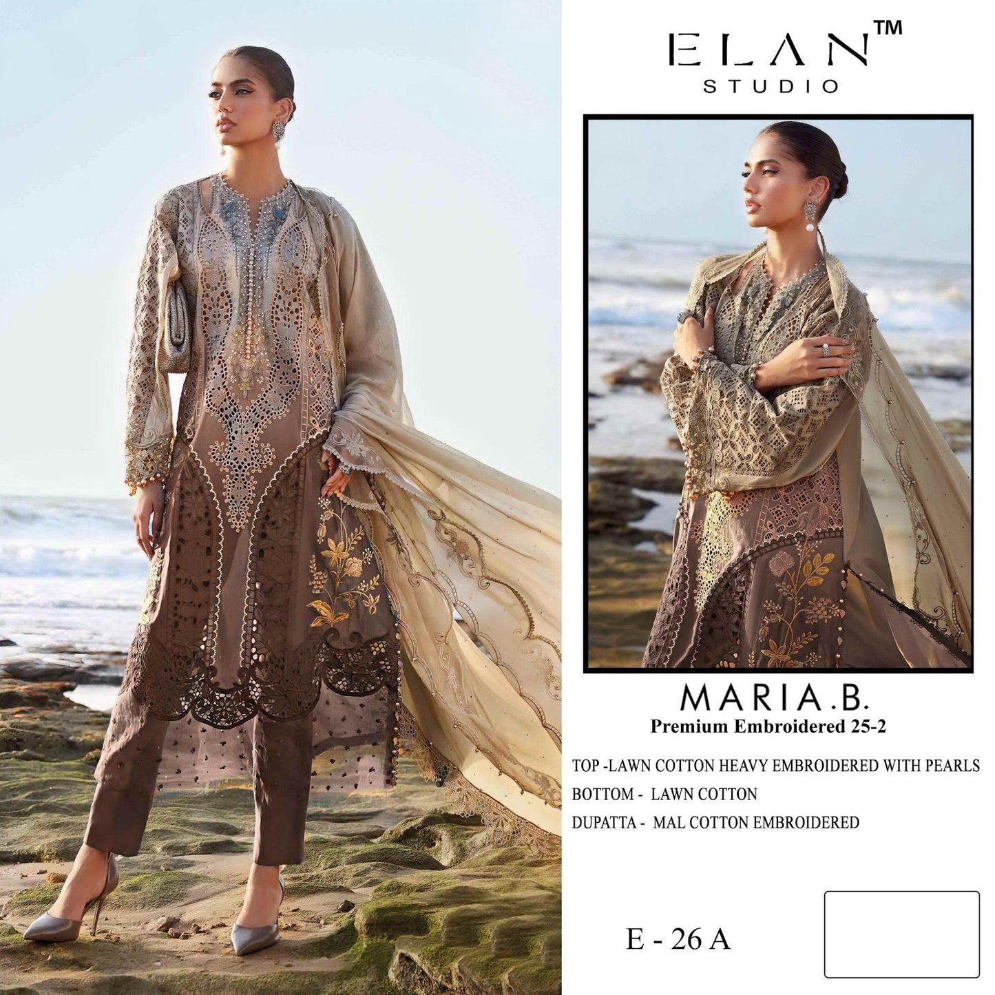 E 26 Maria B Embroidered 25-2 Elan Studio Lawn Cotton Pakistani Salwar Suits Manufacturer Ahmedabad