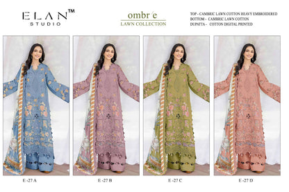 E 27 Ombre Lawn Elan Studio Lawn Cotton Pakistani Salwar Suits Manufacturer Ahmedabad