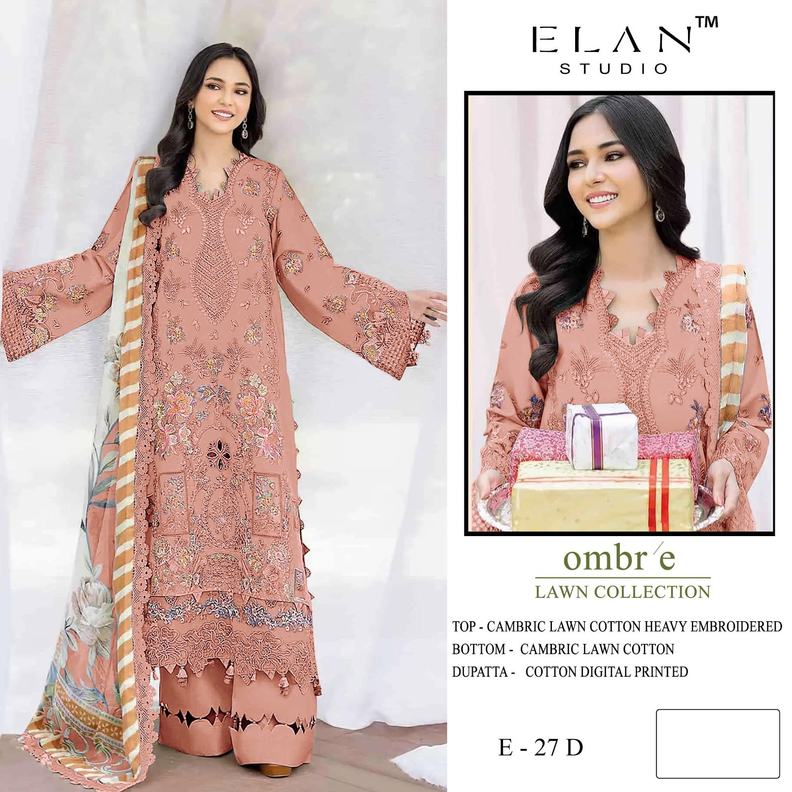 E 27 Ombre Lawn Elan Studio Lawn Cotton Pakistani Salwar Suits Manufacturer Ahmedabad