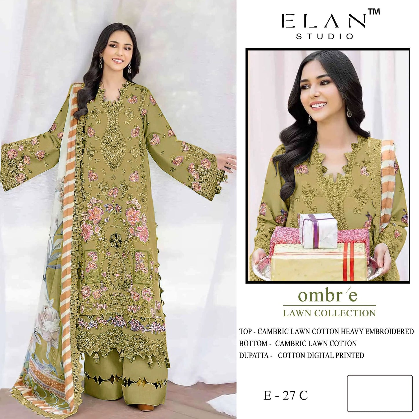 E 27 Ombre Lawn Elan Studio Lawn Cotton Pakistani Salwar Suits Manufacturer Ahmedabad
