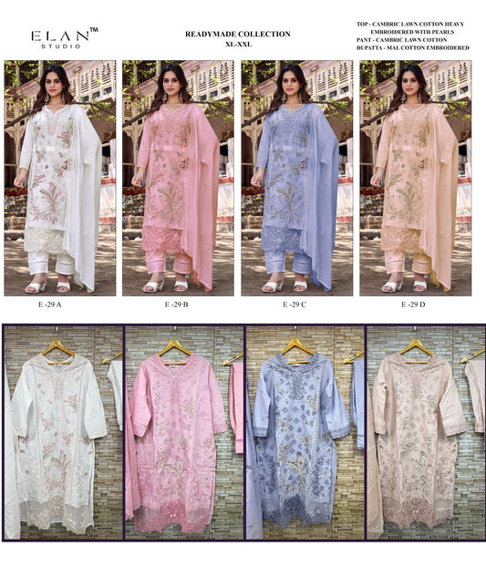 E 29 Elan Studio Cambric Lawn Pakistani Readymade Suits Wholesaler India