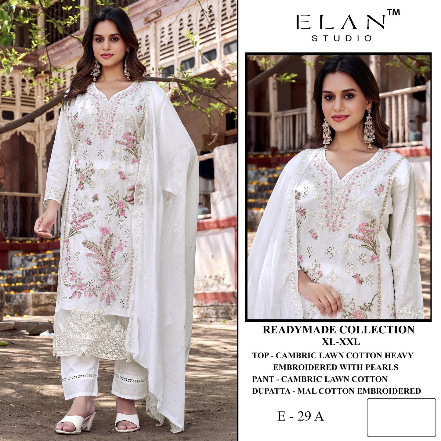 E 29 Elan Studio Cambric Lawn Pakistani Readymade Suits Wholesaler India