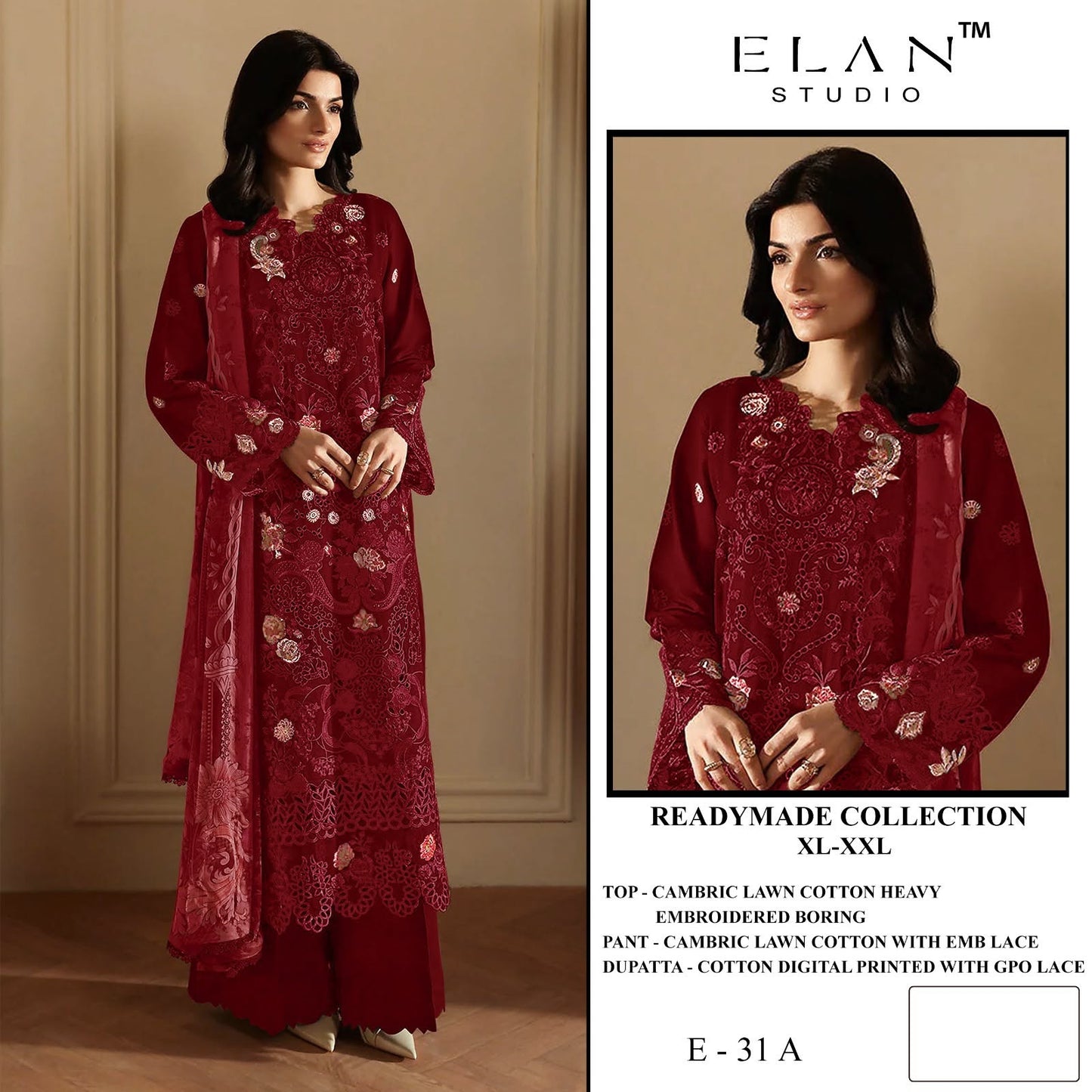 E 31 Elan Studio Cambric Lawn Pakistani Readymade Suits Supplier India
