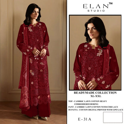 E 31 Elan Studio Cambric Lawn Pakistani Readymade Suits Supplier India