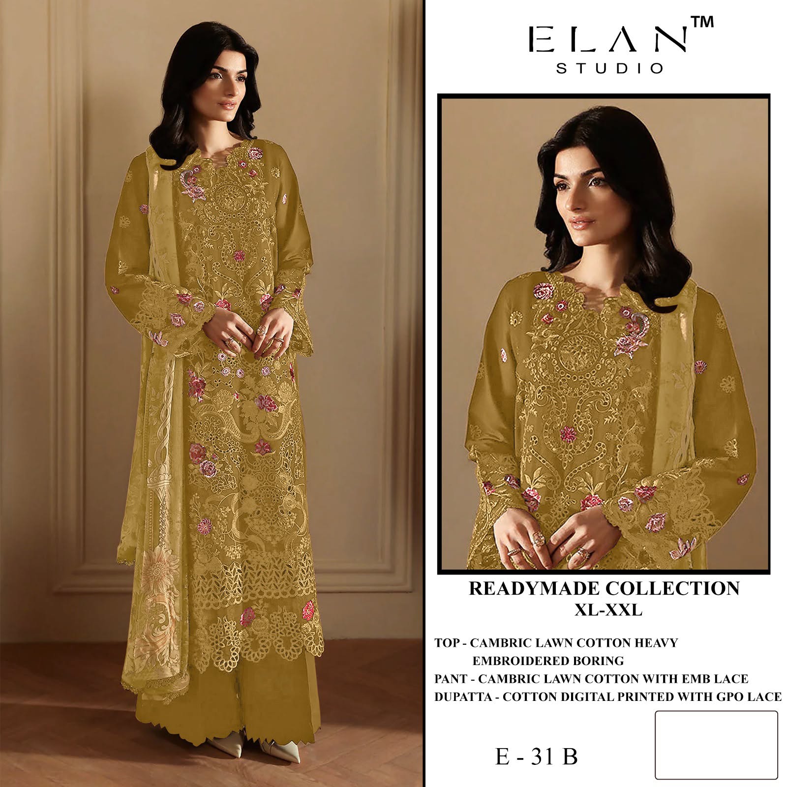 E 31 Elan Studio Cambric Lawn Pakistani Readymade Suits Supplier India