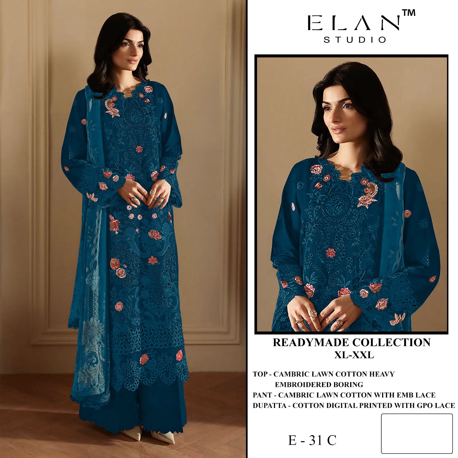 E 31 Elan Studio Cambric Lawn Pakistani Readymade Suits Supplier India