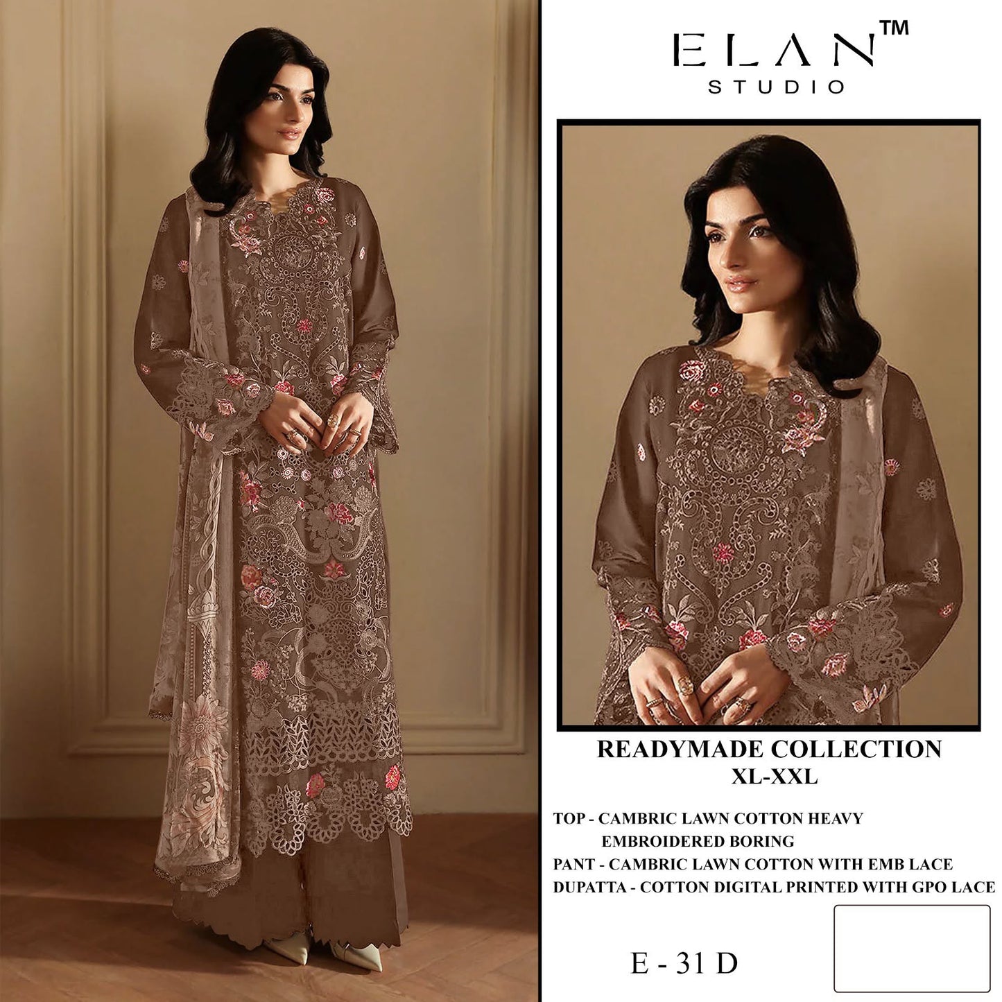 E 31 Elan Studio Cambric Lawn Pakistani Readymade Suits Supplier India