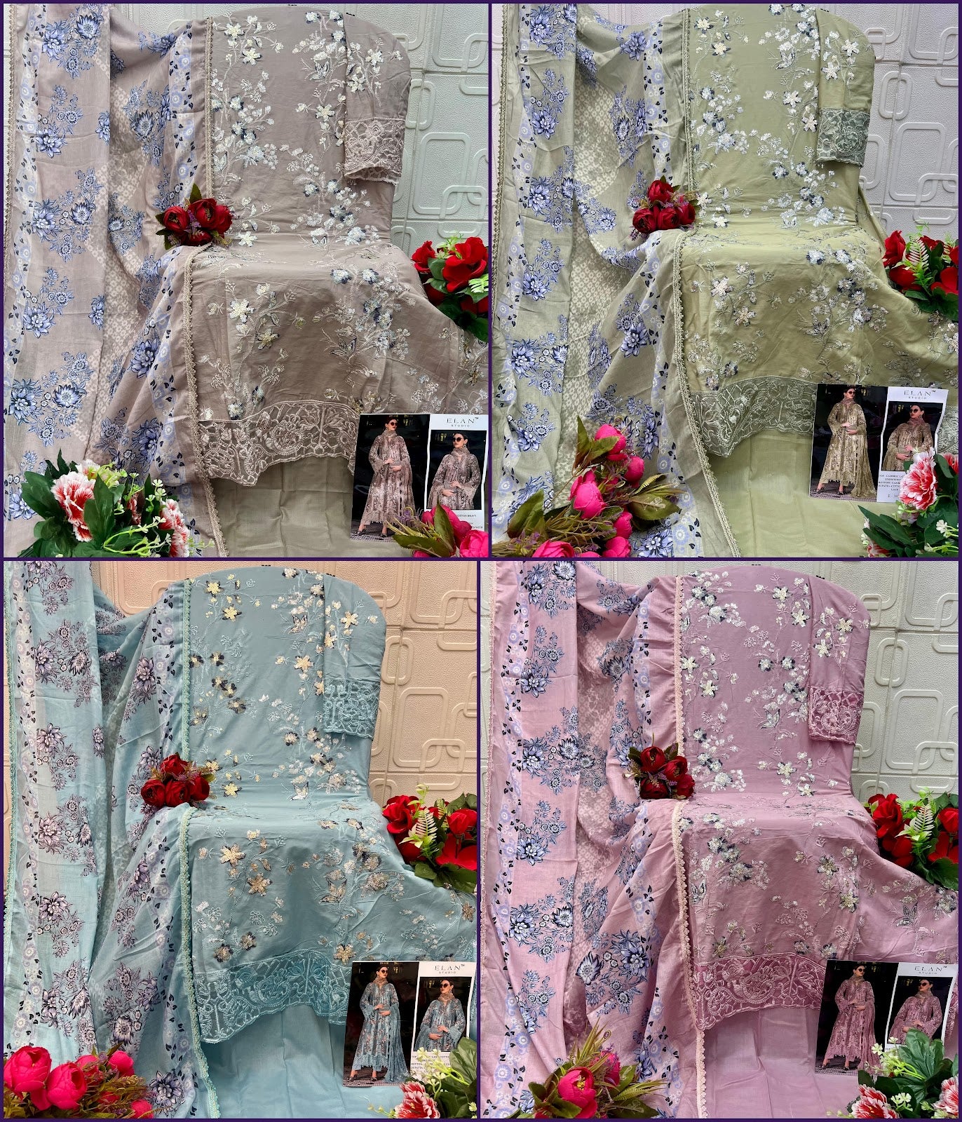E 34 Elan Studio Lawn Cotton Pakistani Salwar Suits Wholesaler