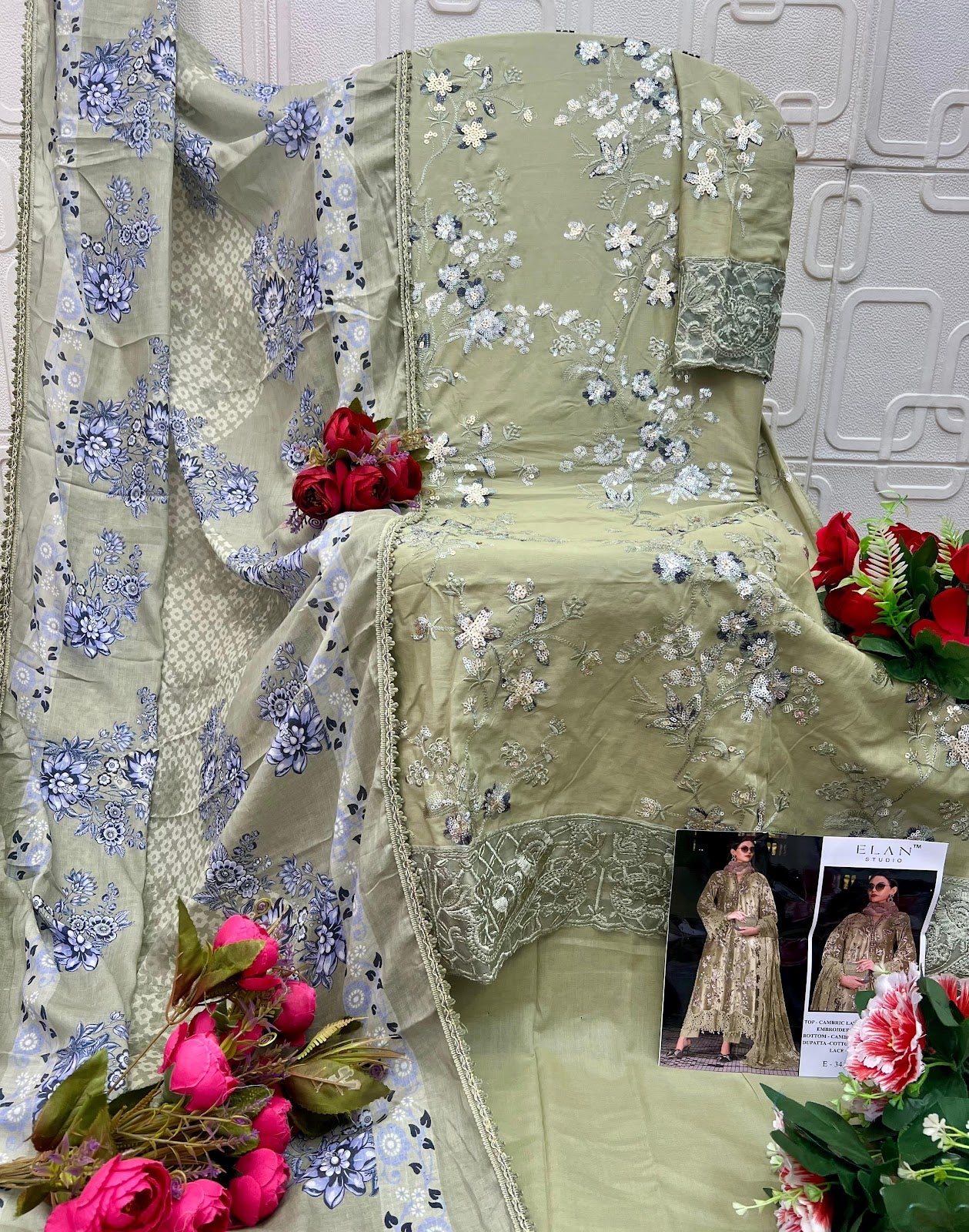 E 34 Elan Studio Lawn Cotton Pakistani Salwar Suits Wholesaler