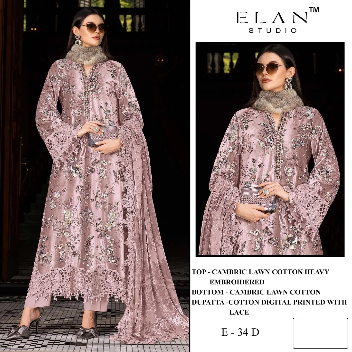 E 34 Elan Studio Lawn Cotton Pakistani Salwar Suits Wholesaler
