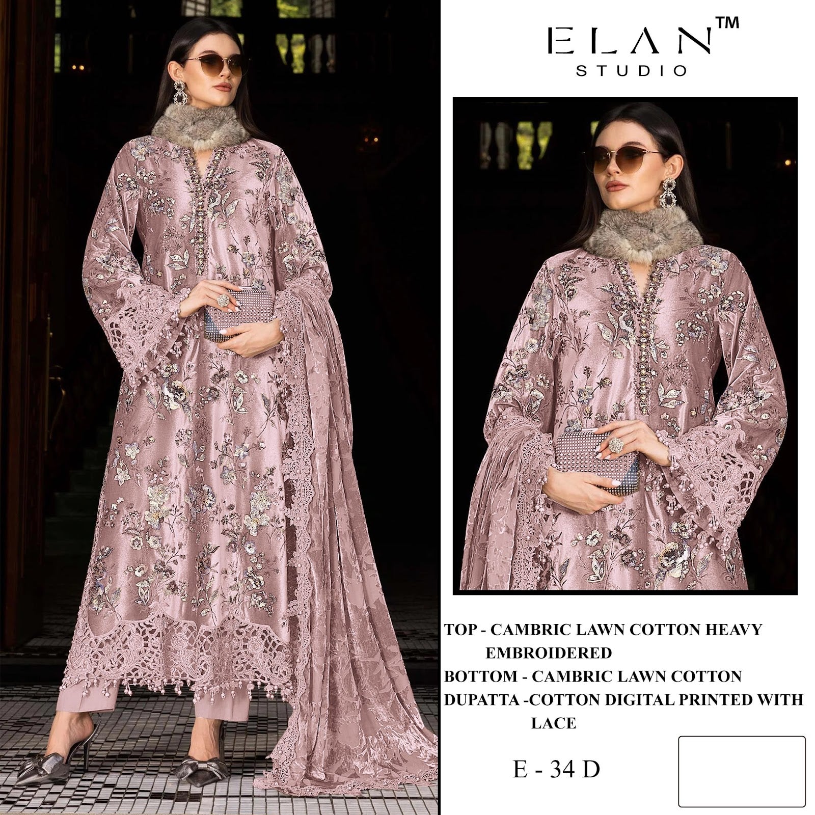 E 34 Elan Studio Lawn Cotton Pakistani Salwar Suits Wholesaler
