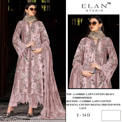 E 34 Elan Studio Lawn Cotton Pakistani Salwar Suits Wholesaler