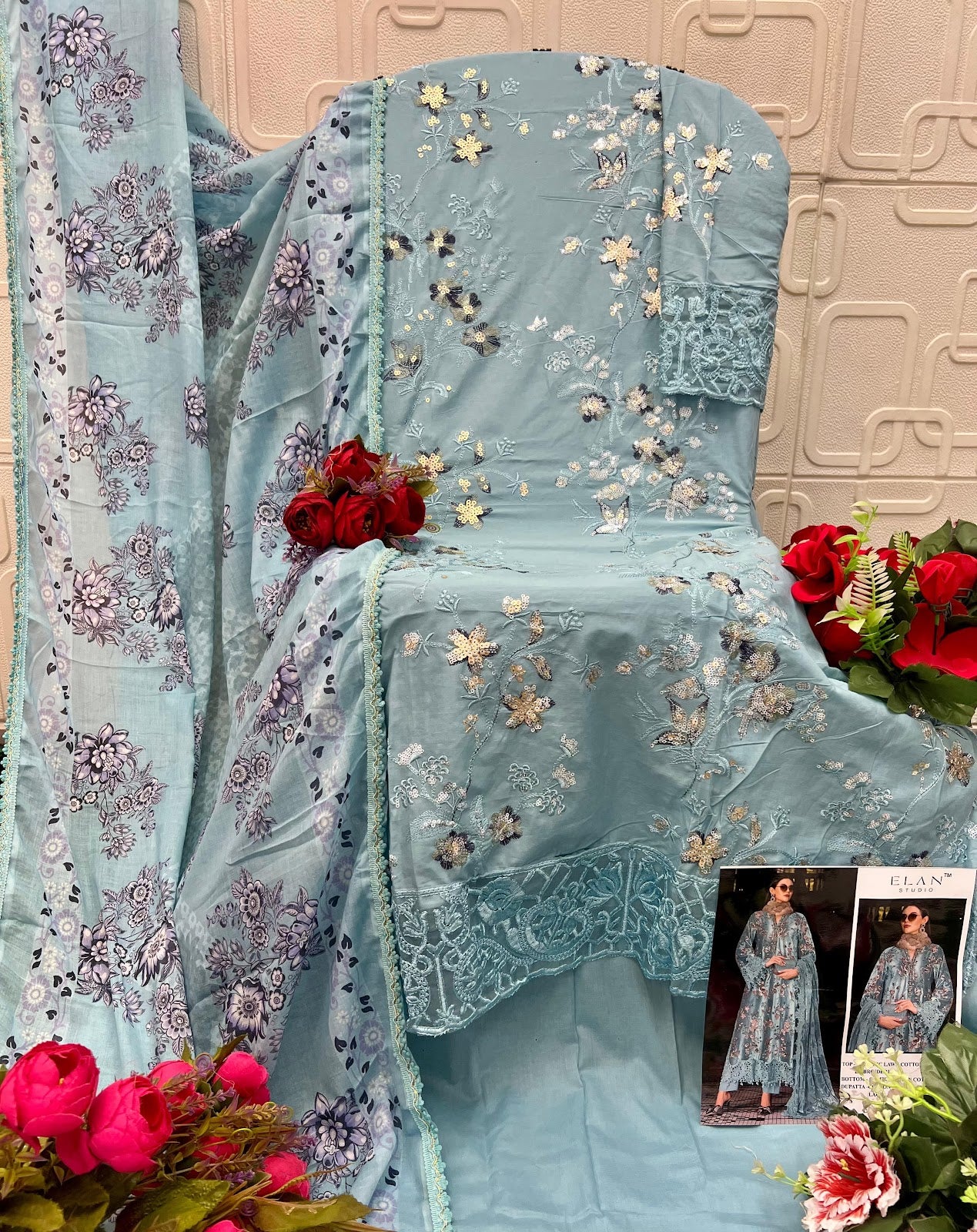 E 34 Elan Studio Lawn Cotton Pakistani Salwar Suits Wholesaler