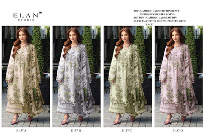 E 37 Elan Studio Lawn Cotton Pakistani Salwar Suits Wholesale Price