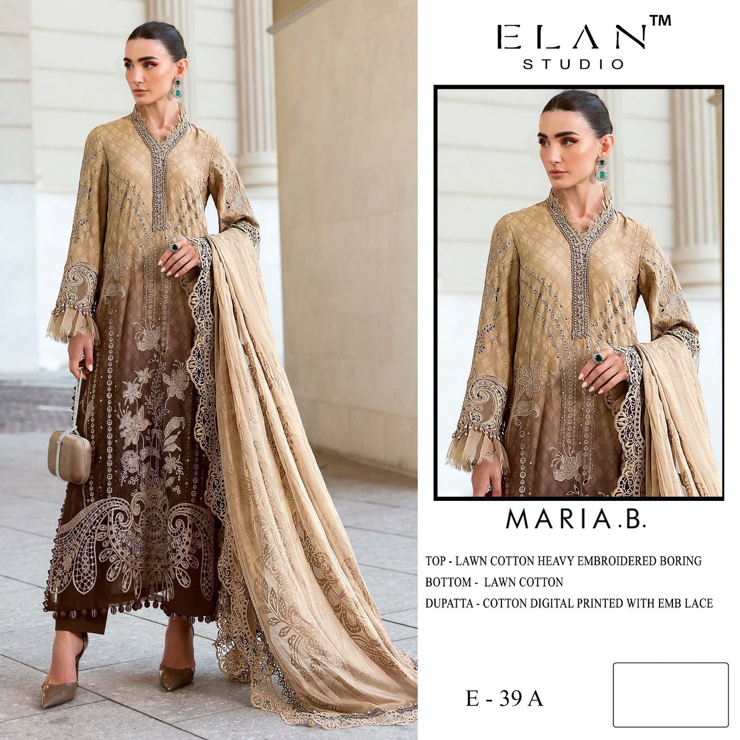 E 39 Maria B Elan Studio Cambric Lawn Pakistani Salwar Suits Exporter India