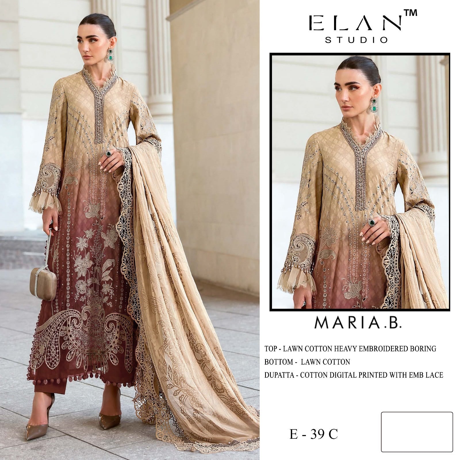 E 39 Maria B Elan Studio Cambric Lawn Pakistani Salwar Suits Exporter India