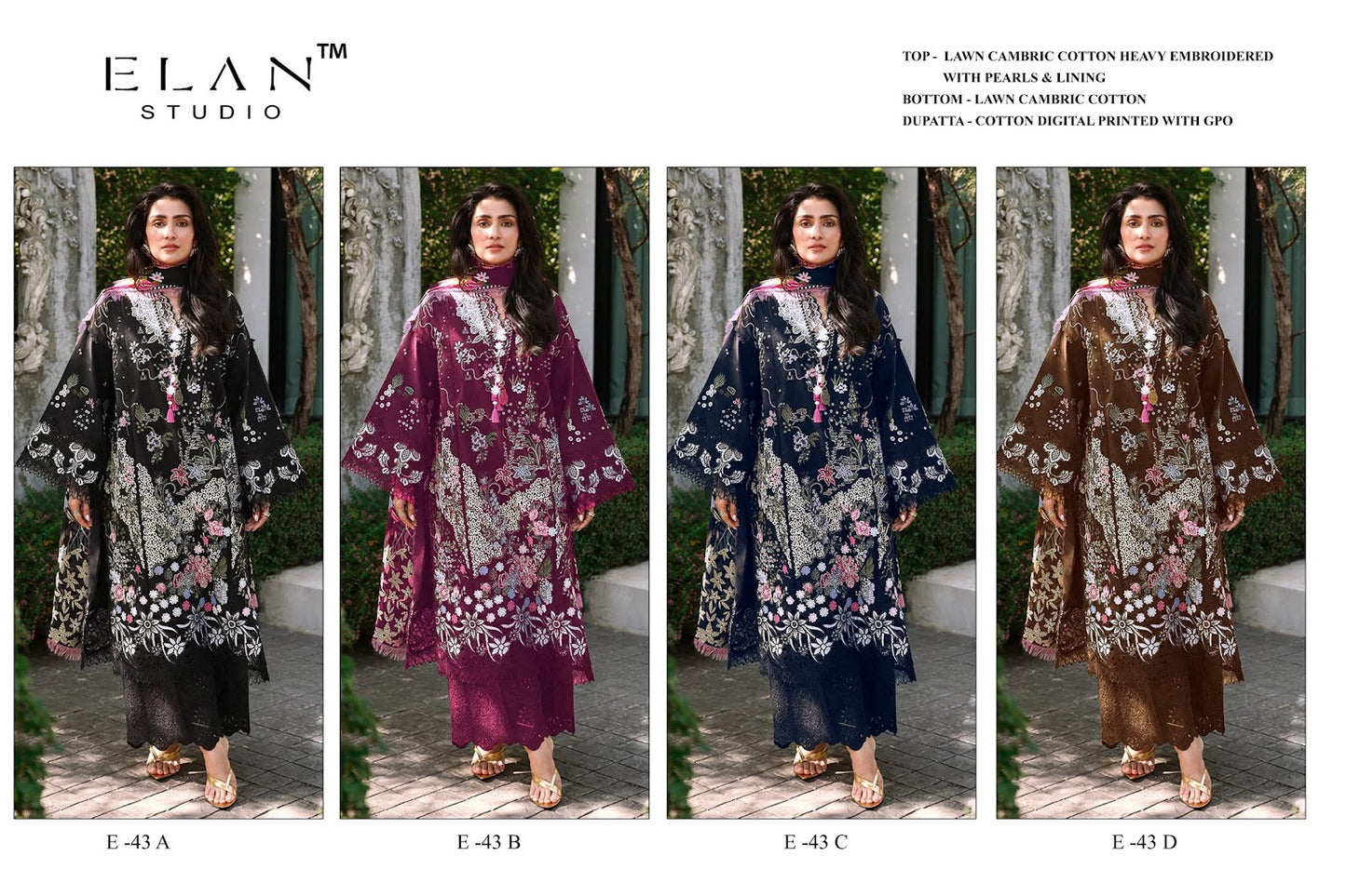 E 43 Elan Studio Lawn Cotton Pakistani Salwar Suits Wholesale Price