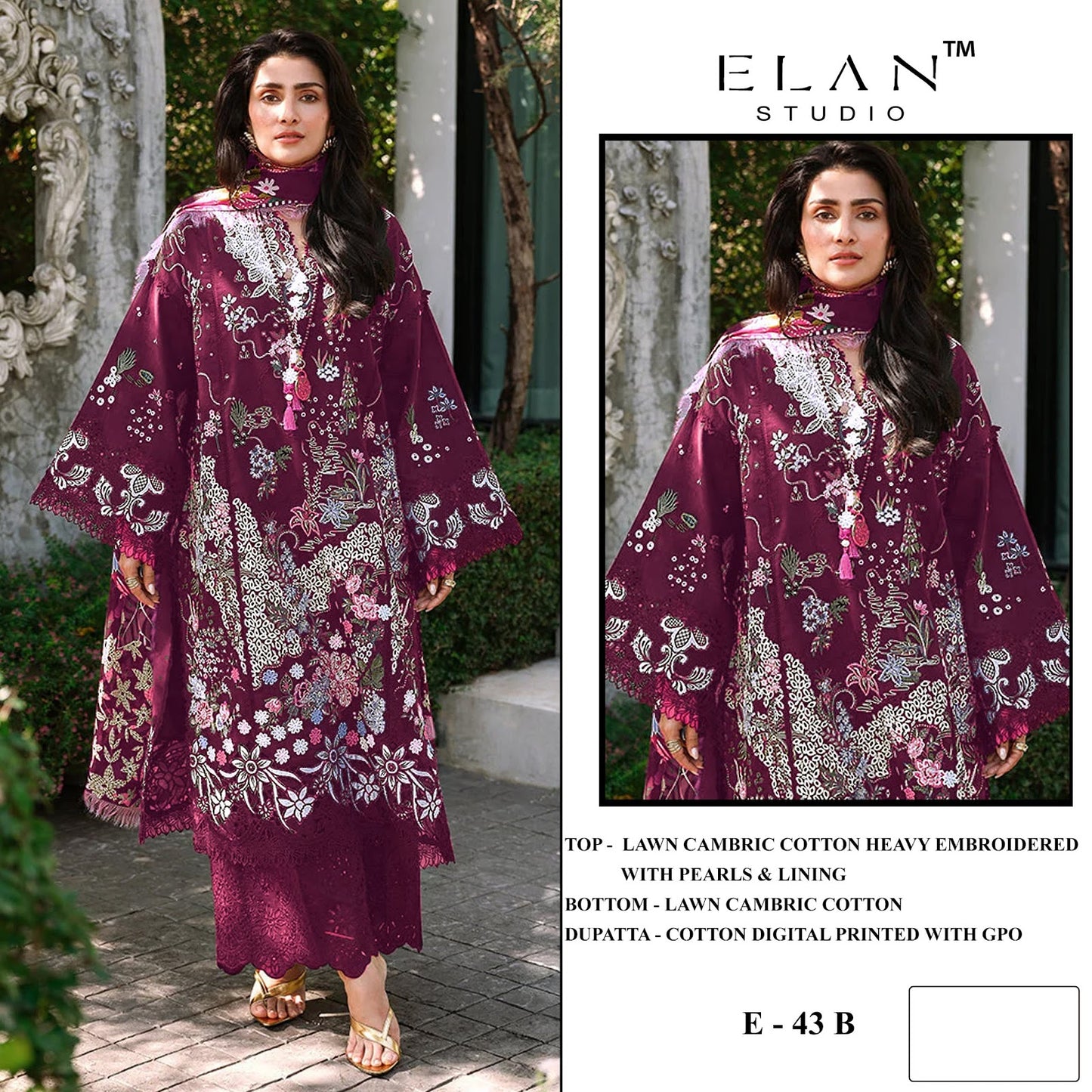 E 43 Elan Studio Lawn Cotton Pakistani Salwar Suits Wholesale Price
