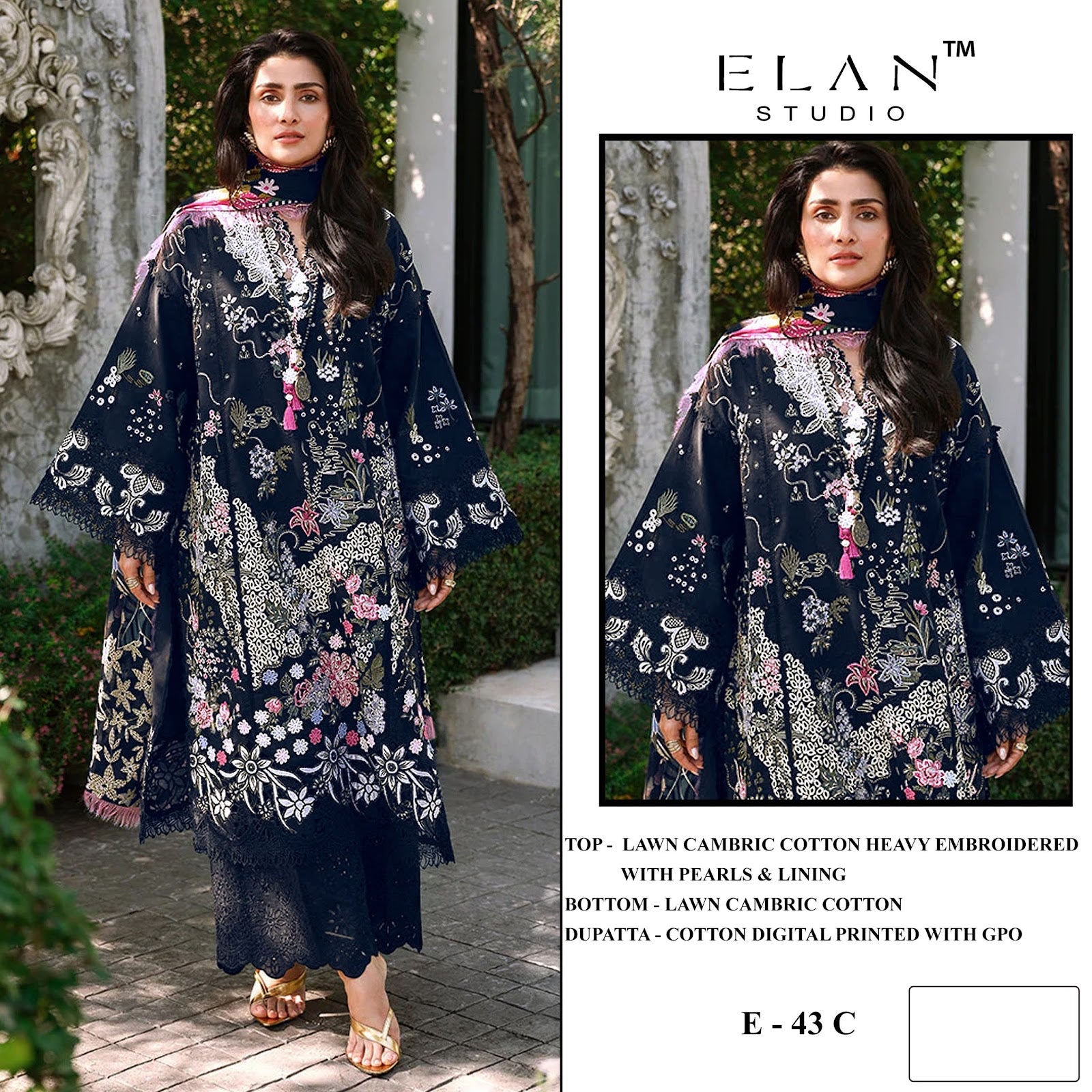 E 43 Elan Studio Lawn Cotton Pakistani Salwar Suits Wholesale Price