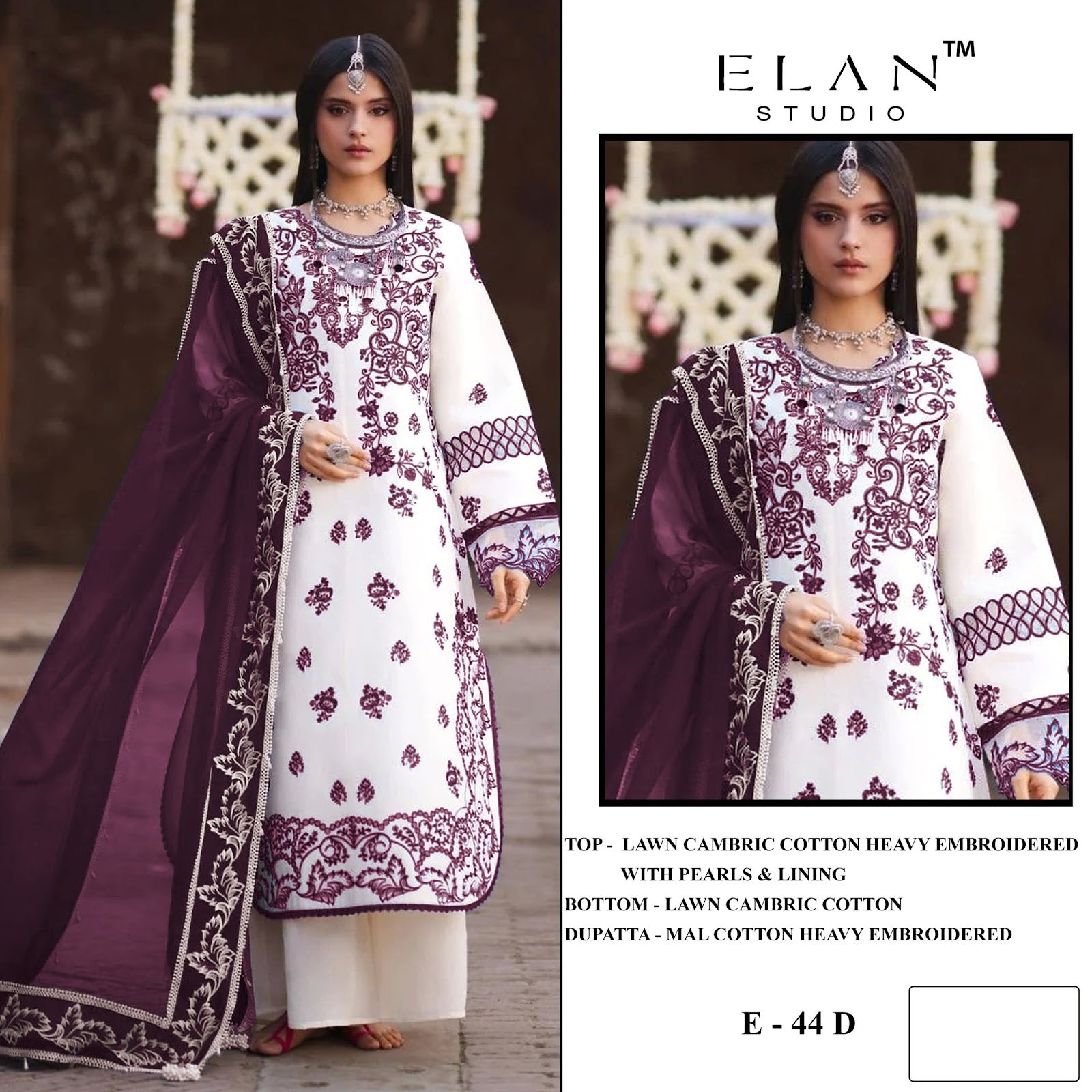 E 44 Elan Studio Lawn Cotton Pakistani Salwar Suits Manufacturer