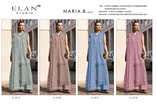 E 47 Maria B Lawn 26 Elan Studio Cambric Pakistani Salwar Suits Manufacturer Ahmedabad