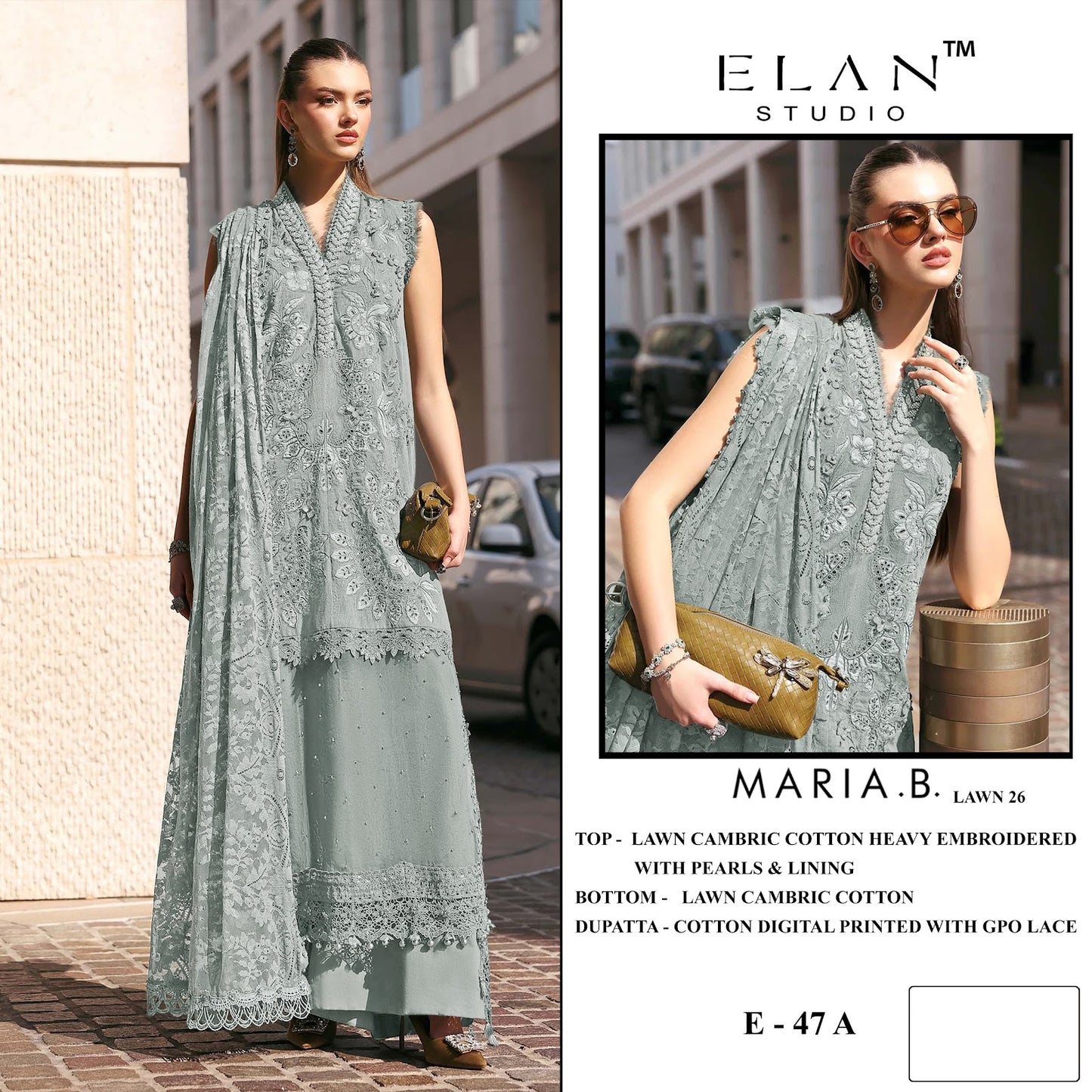 E 47 Maria B Lawn 26 Elan Studio Cambric Pakistani Salwar Suits Manufacturer Ahmedabad