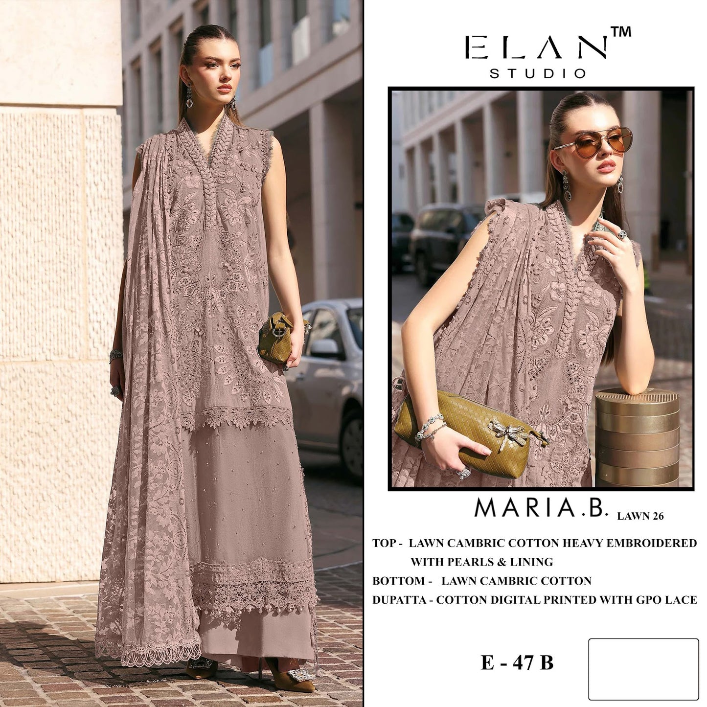 E 47 Maria B Lawn 26 Elan Studio Cambric Pakistani Salwar Suits Manufacturer Ahmedabad