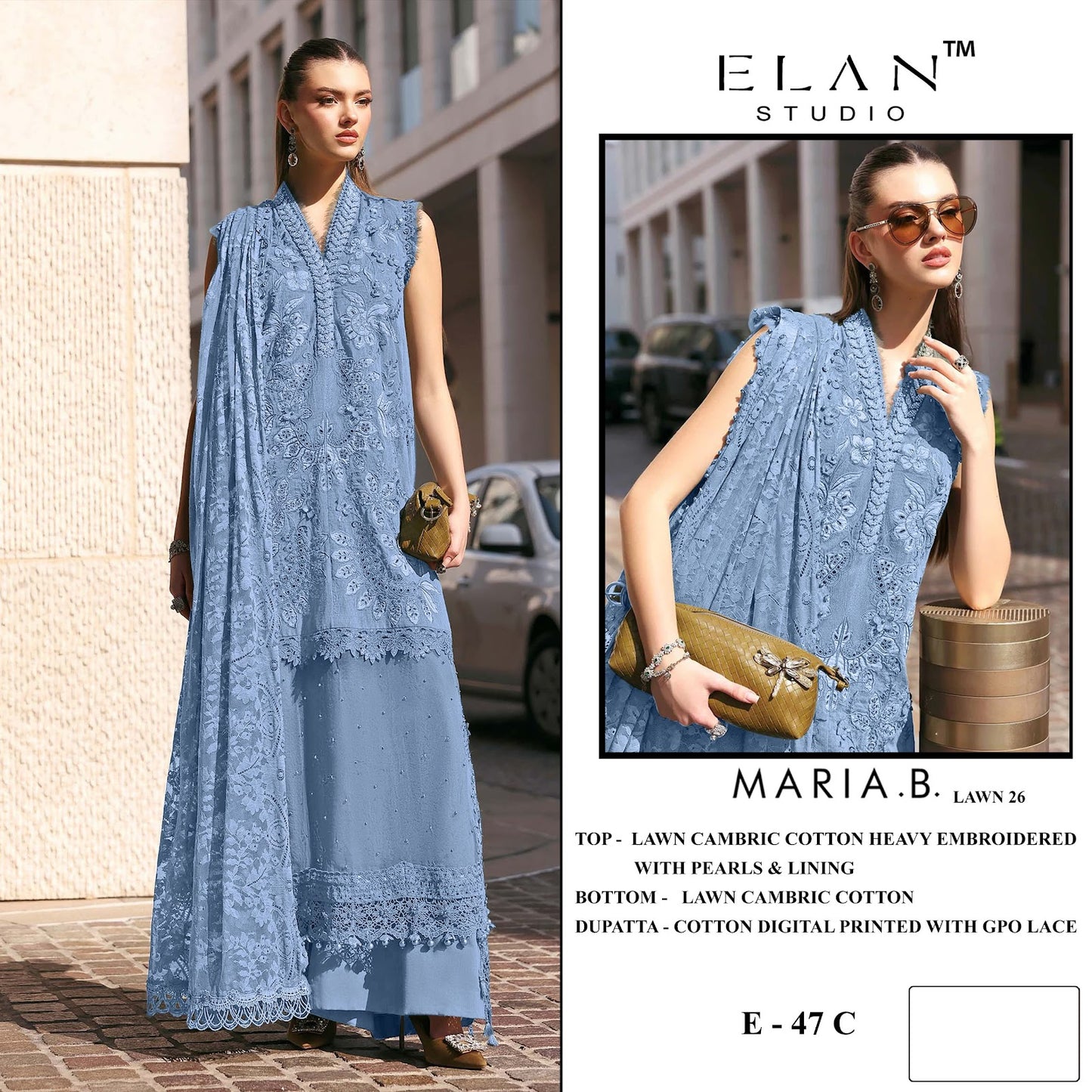 E 47 Maria B Lawn 26 Elan Studio Cambric Pakistani Salwar Suits Manufacturer Ahmedabad