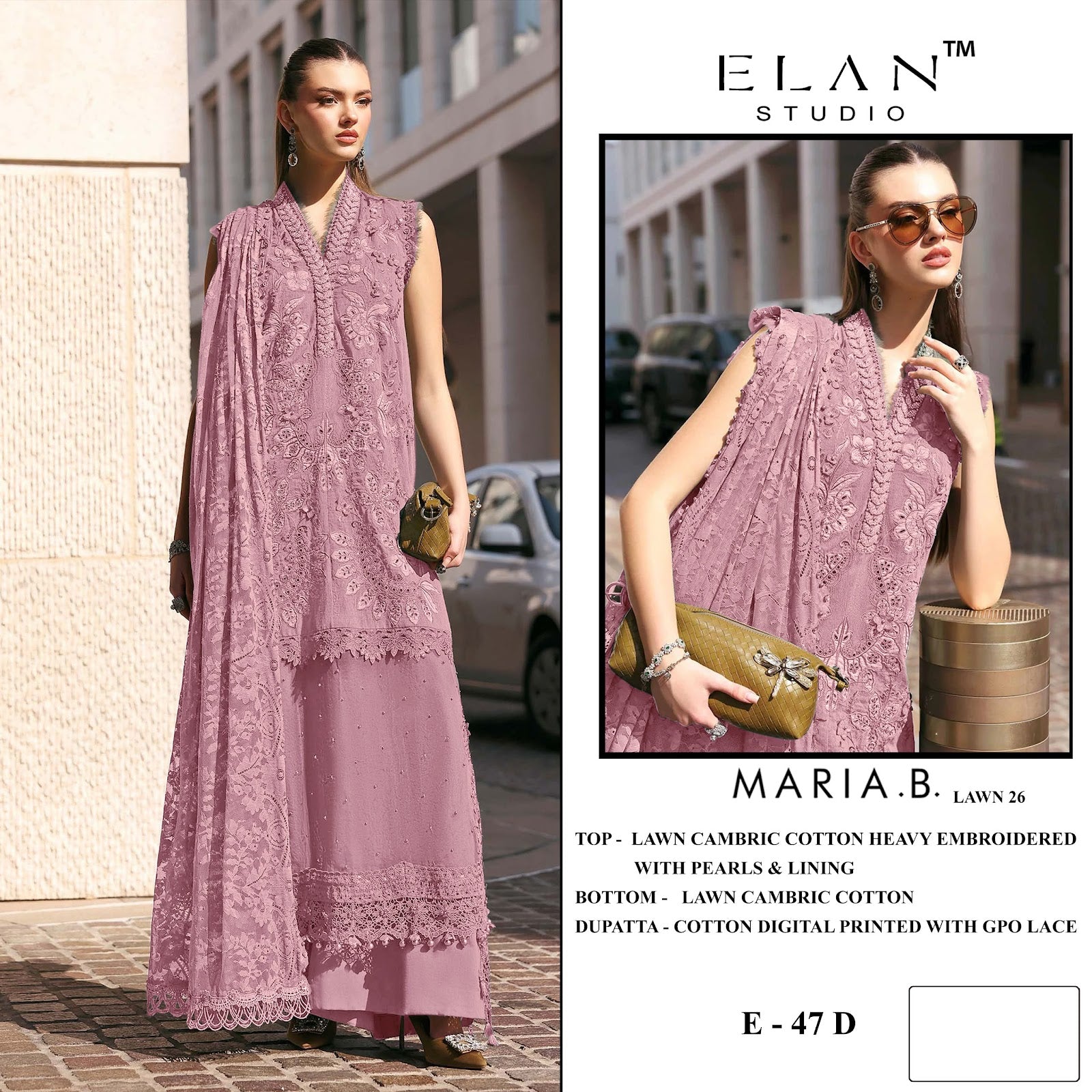E 47 Maria B Lawn 26 Elan Studio Cambric Pakistani Salwar Suits Manufacturer Ahmedabad