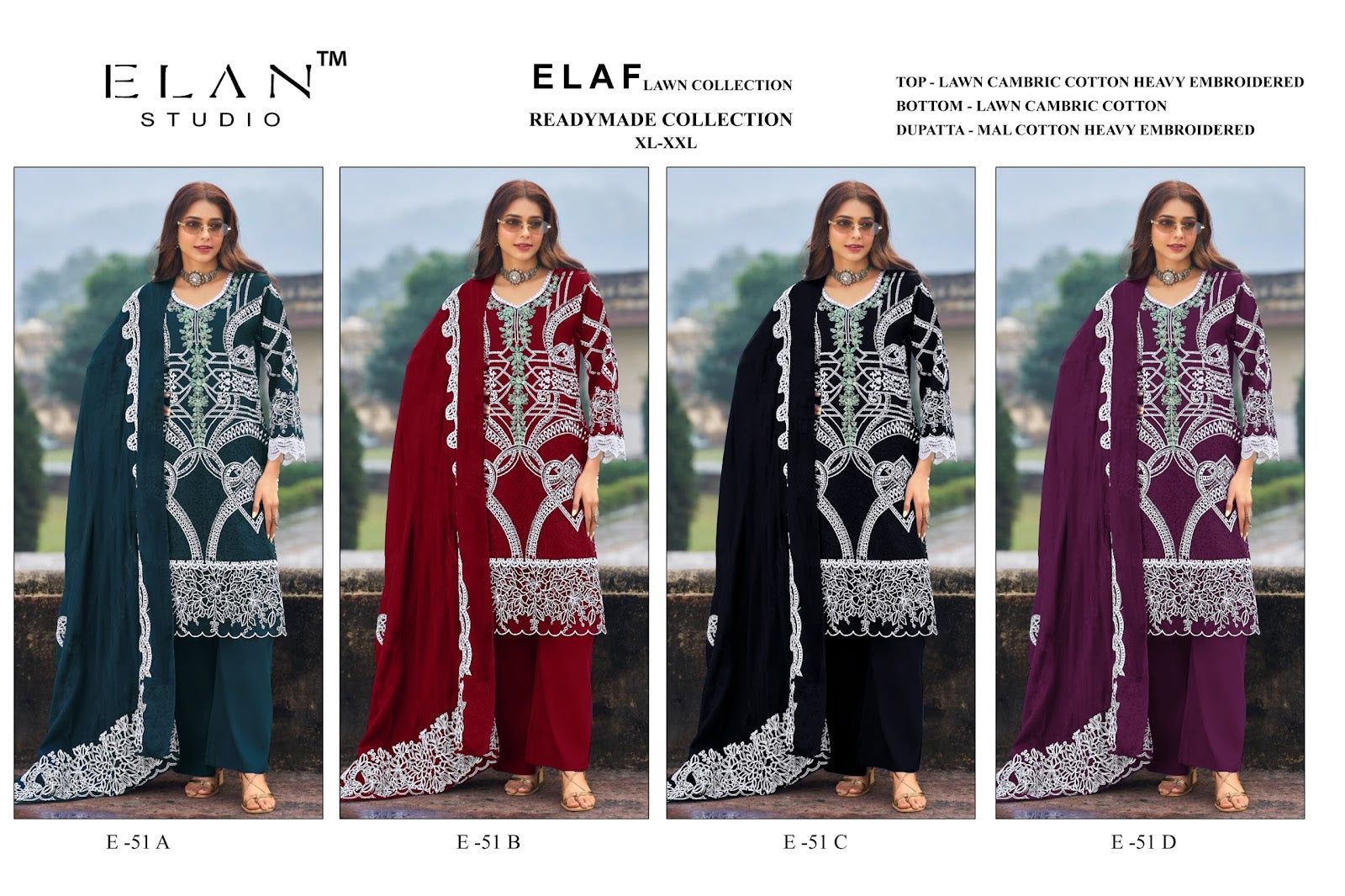 E 51 Elan Studio Lawn Cotton Pakistani Readymade Suits Wholesale Price